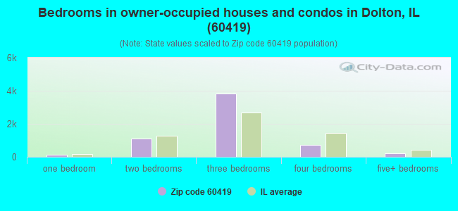 Bedrooms in owner-occupied houses and condos in Dolton, IL (60419) 
