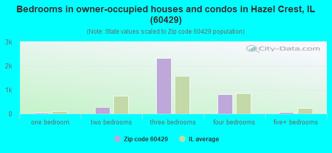 Bedrooms in owner-occupied houses and condos in Hazel Crest, IL (60429) 