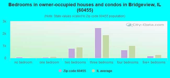 Bedrooms in owner-occupied houses and condos in Bridgeview, IL (60455) 