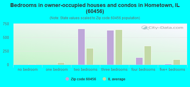 Bedrooms in owner-occupied houses and condos in Hometown, IL (60456) 