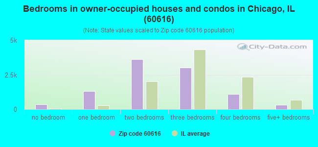 Bedrooms in owner-occupied houses and condos in Chicago, IL (60616) 