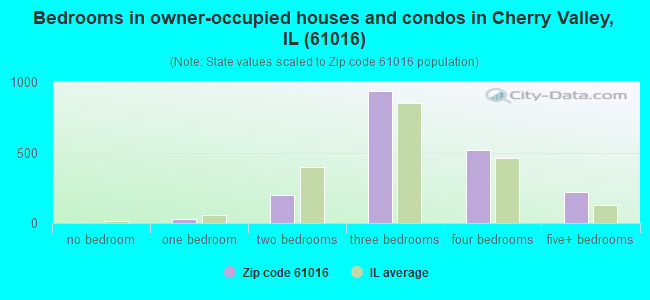 Bedrooms in owner-occupied houses and condos in Cherry Valley, IL (61016) 