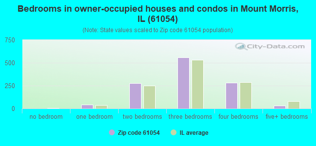 Bedrooms in owner-occupied houses and condos in Mount Morris, IL (61054) 