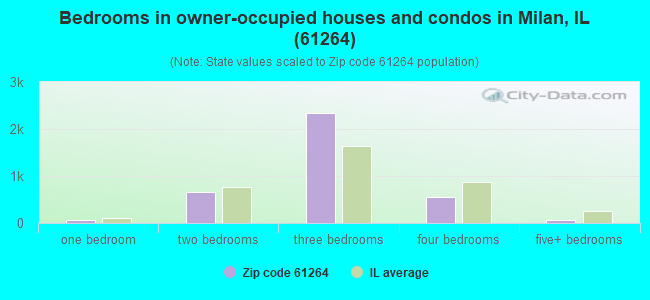 Bedrooms in owner-occupied houses and condos in Milan, IL (61264) 