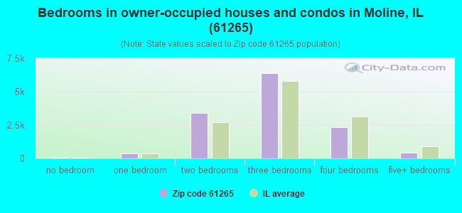 Bedrooms in owner-occupied houses and condos in Moline, IL (61265) 