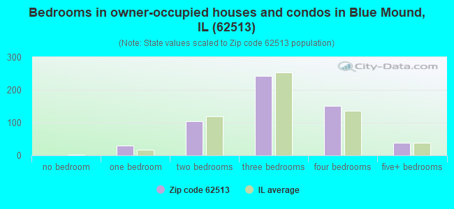 Bedrooms in owner-occupied houses and condos in Blue Mound, IL (62513) 