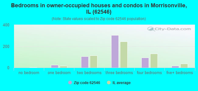 Bedrooms in owner-occupied houses and condos in Morrisonville, IL (62546) 