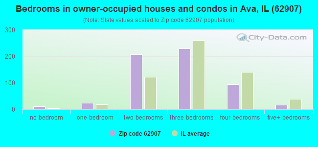 Bedrooms in owner-occupied houses and condos in Ava, IL (62907) 