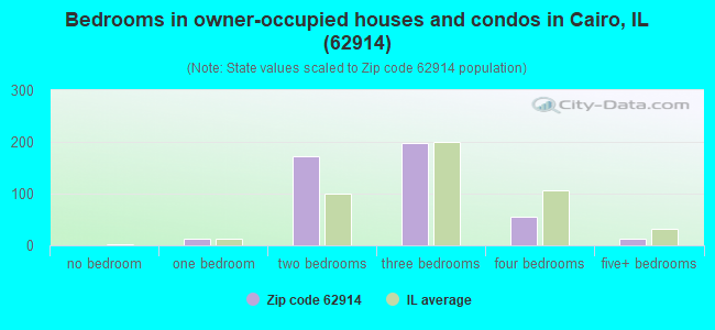 Bedrooms in owner-occupied houses and condos in Cairo, IL (62914) 