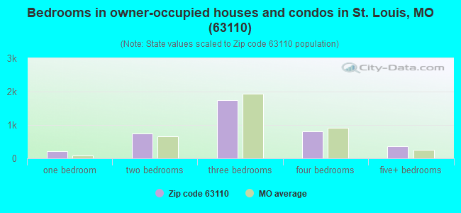 Bedrooms in owner-occupied houses and condos in St. Louis, MO (63110) 