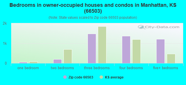 Bedrooms in owner-occupied houses and condos in Manhattan, KS (66503) 