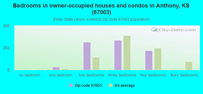 Bedrooms in owner-occupied houses and condos in Anthony, KS (67003) 