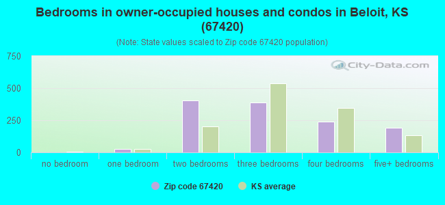 Bedrooms in owner-occupied houses and condos in Beloit, KS (67420) 
