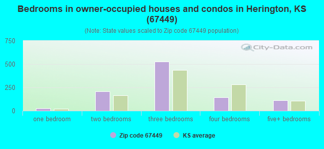 Bedrooms in owner-occupied houses and condos in Herington, KS (67449) 