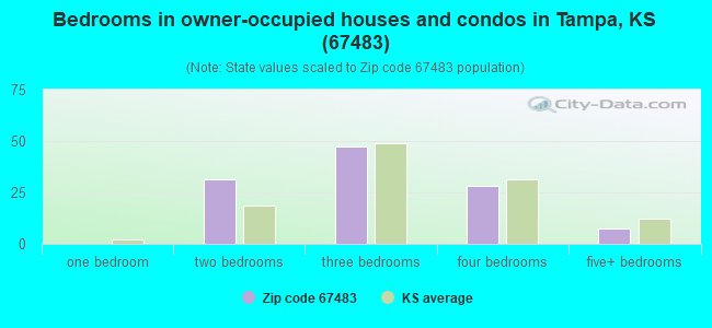 Bedrooms in owner-occupied houses and condos in Tampa, KS (67483) 