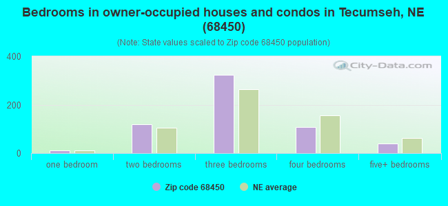 Bedrooms in owner-occupied houses and condos in Tecumseh, NE (68450) 