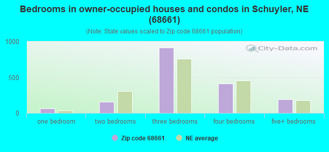 Bedrooms in owner-occupied houses and condos in Schuyler, NE (68661) 