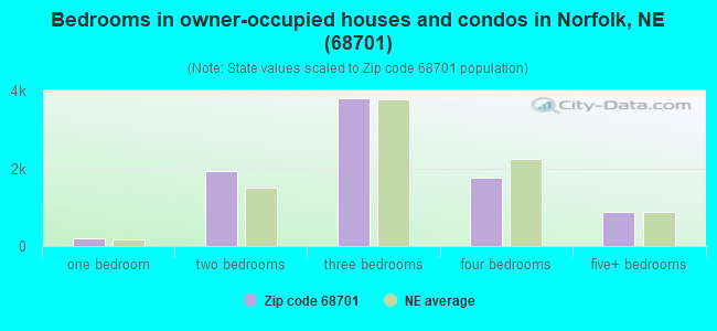 Bedrooms in owner-occupied houses and condos in Norfolk, NE (68701) 