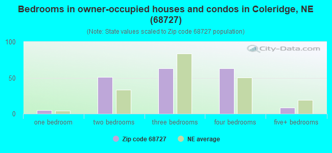 Bedrooms in owner-occupied houses and condos in Coleridge, NE (68727) 