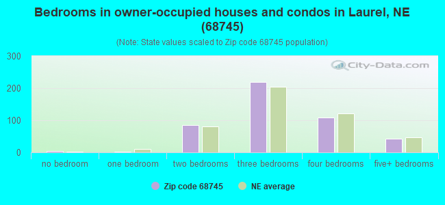 Bedrooms in owner-occupied houses and condos in Laurel, NE (68745) 