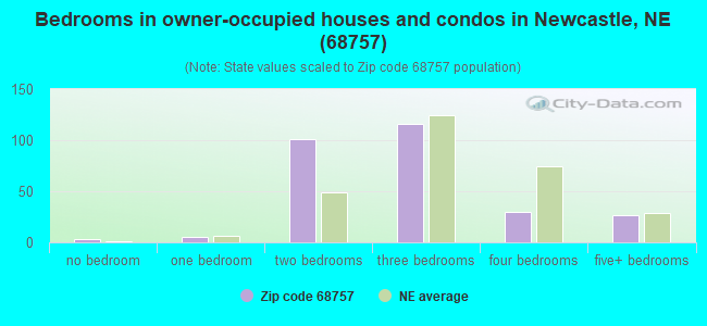 Bedrooms in owner-occupied houses and condos in Newcastle, NE (68757) 
