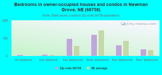Bedrooms in owner-occupied houses and condos in Newman Grove, NE (68758) 