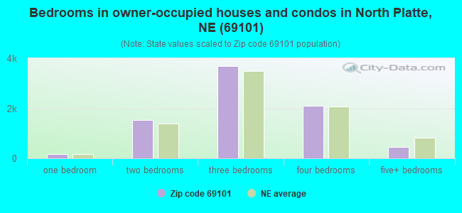 Bedrooms in owner-occupied houses and condos in North Platte, NE (69101) 