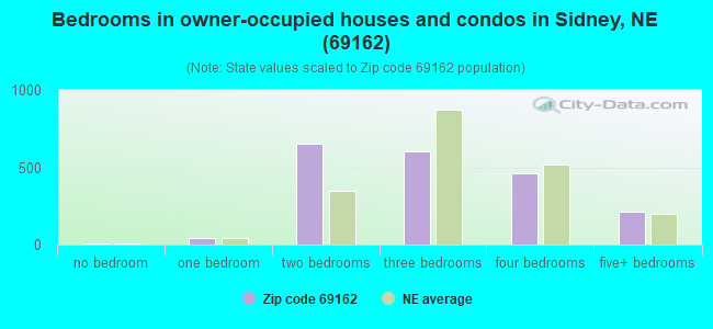 Bedrooms in owner-occupied houses and condos in Sidney, NE (69162) 