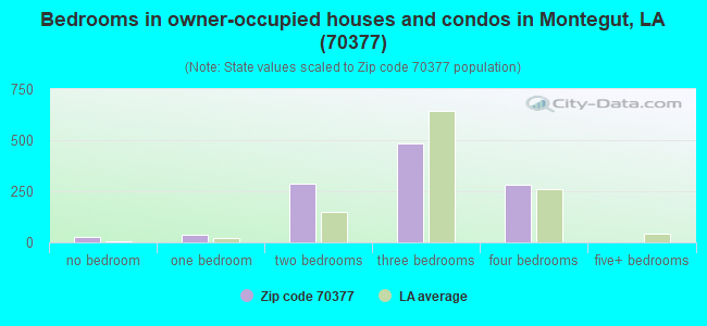 Bedrooms in owner-occupied houses and condos in Montegut, LA (70377) 