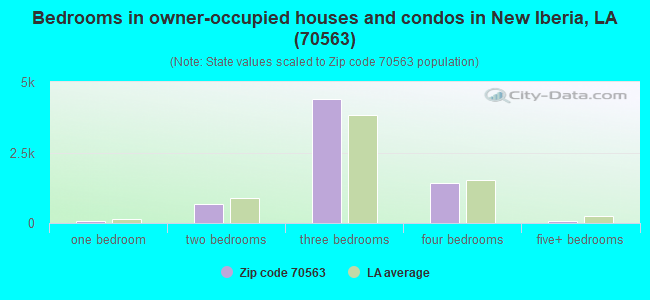 Bedrooms in owner-occupied houses and condos in New Iberia, LA (70563) 