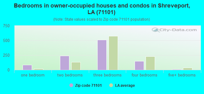 Bedrooms in owner-occupied houses and condos in Shreveport, LA (71101) 
