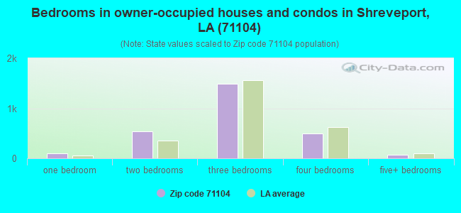 Bedrooms in owner-occupied houses and condos in Shreveport, LA (71104) 