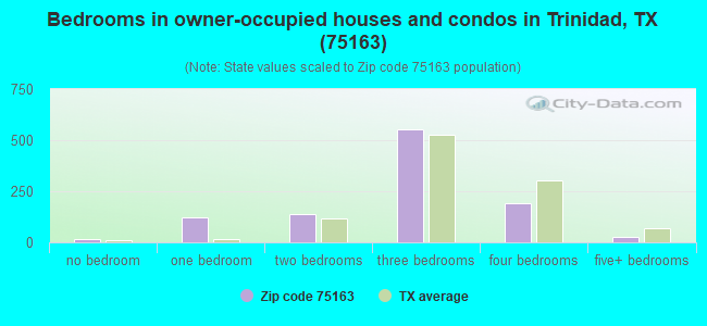 Bedrooms in owner-occupied houses and condos in Trinidad, TX (75163) 