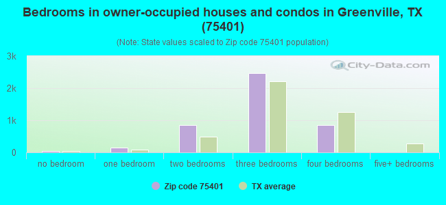 Bedrooms in owner-occupied houses and condos in Greenville, TX (75401) 