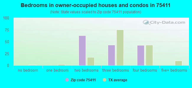 Bedrooms in owner-occupied houses and condos in 75411 