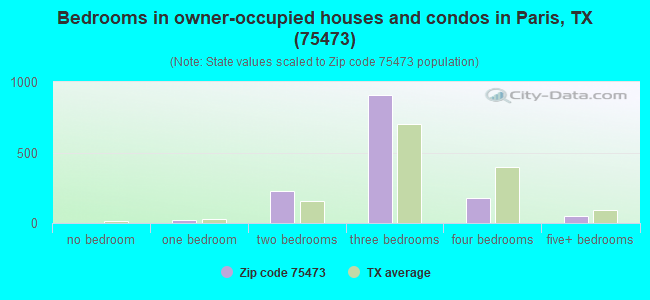 Bedrooms in owner-occupied houses and condos in Paris, TX (75473) 