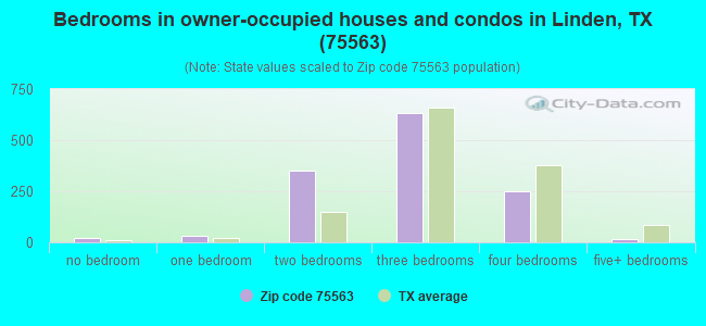 Bedrooms in owner-occupied houses and condos in Linden, TX (75563) 
