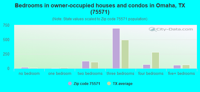 Bedrooms in owner-occupied houses and condos in Omaha, TX (75571) 