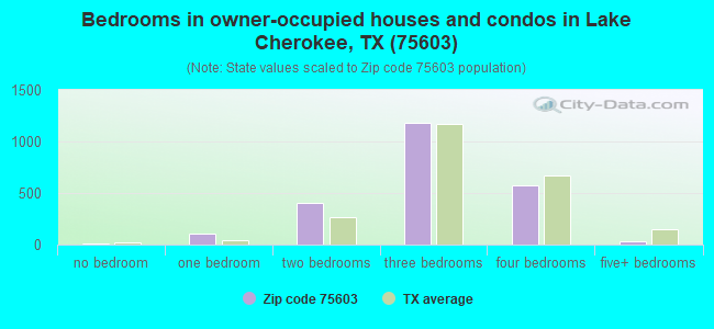 Bedrooms in owner-occupied houses and condos in Lake Cherokee, TX (75603) 