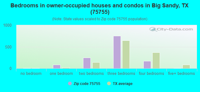 Bedrooms in owner-occupied houses and condos in Big Sandy, TX (75755) 