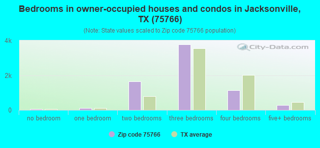 Bedrooms in owner-occupied houses and condos in Jacksonville, TX (75766) 