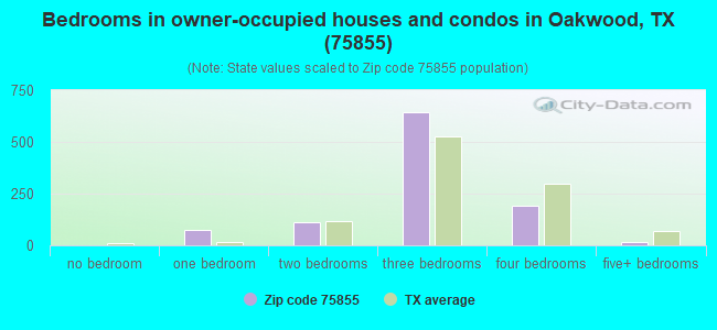 Bedrooms in owner-occupied houses and condos in Oakwood, TX (75855) 