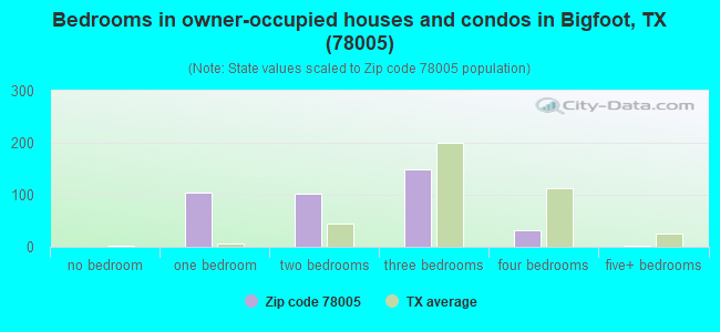 Bedrooms in owner-occupied houses and condos in Bigfoot, TX (78005) 