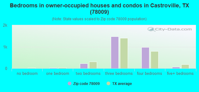 Bedrooms in owner-occupied houses and condos in Castroville, TX (78009) 