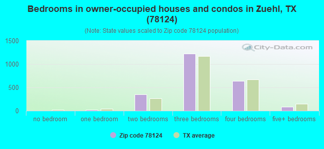 Bedrooms in owner-occupied houses and condos in Zuehl, TX (78124) 