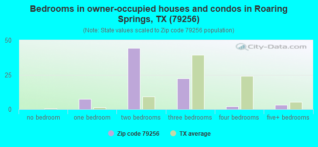 Bedrooms in owner-occupied houses and condos in Roaring Springs, TX (79256) 