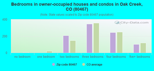 Bedrooms in owner-occupied houses and condos in Oak Creek, CO (80467) 
