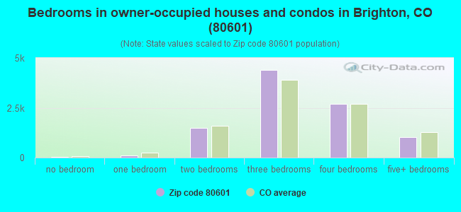Bedrooms in owner-occupied houses and condos in Brighton, CO (80601) 