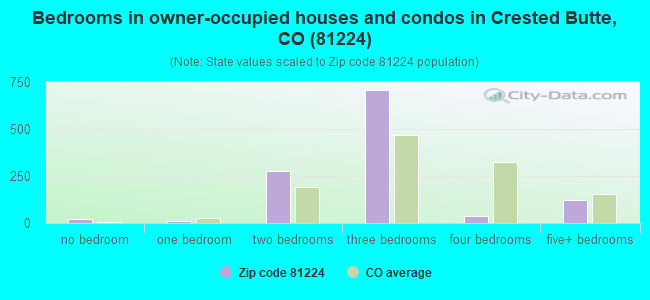 Bedrooms in owner-occupied houses and condos in Crested Butte, CO (81224) 