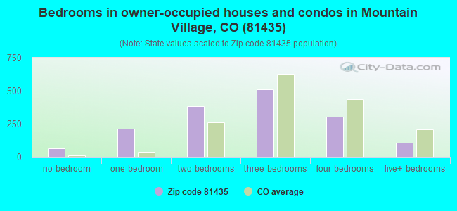 Bedrooms in owner-occupied houses and condos in Mountain Village, CO (81435) 